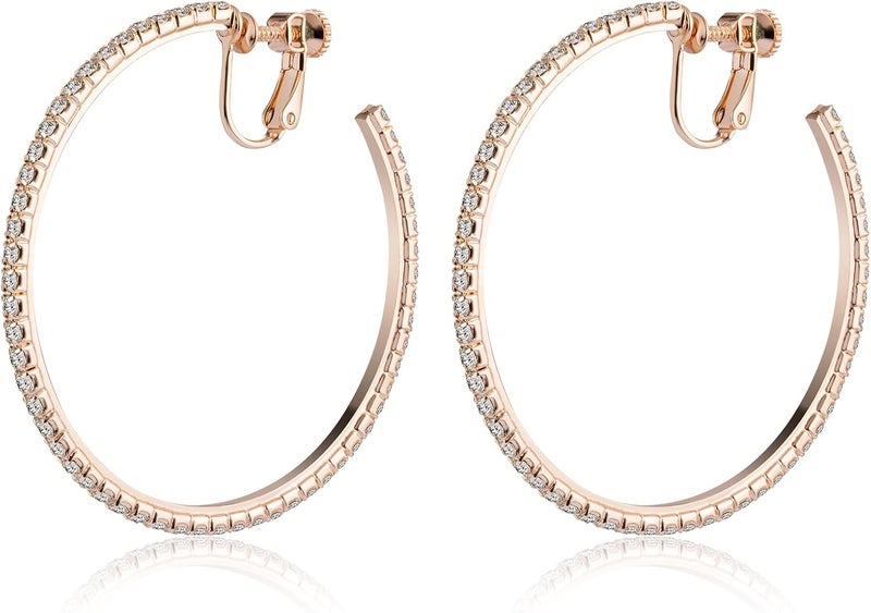 LAXPICOL Fashion Sparkly Austrian Circle Hoop Earrings Clip On Earrings For Women No Piercing Earrrings - Image 1
